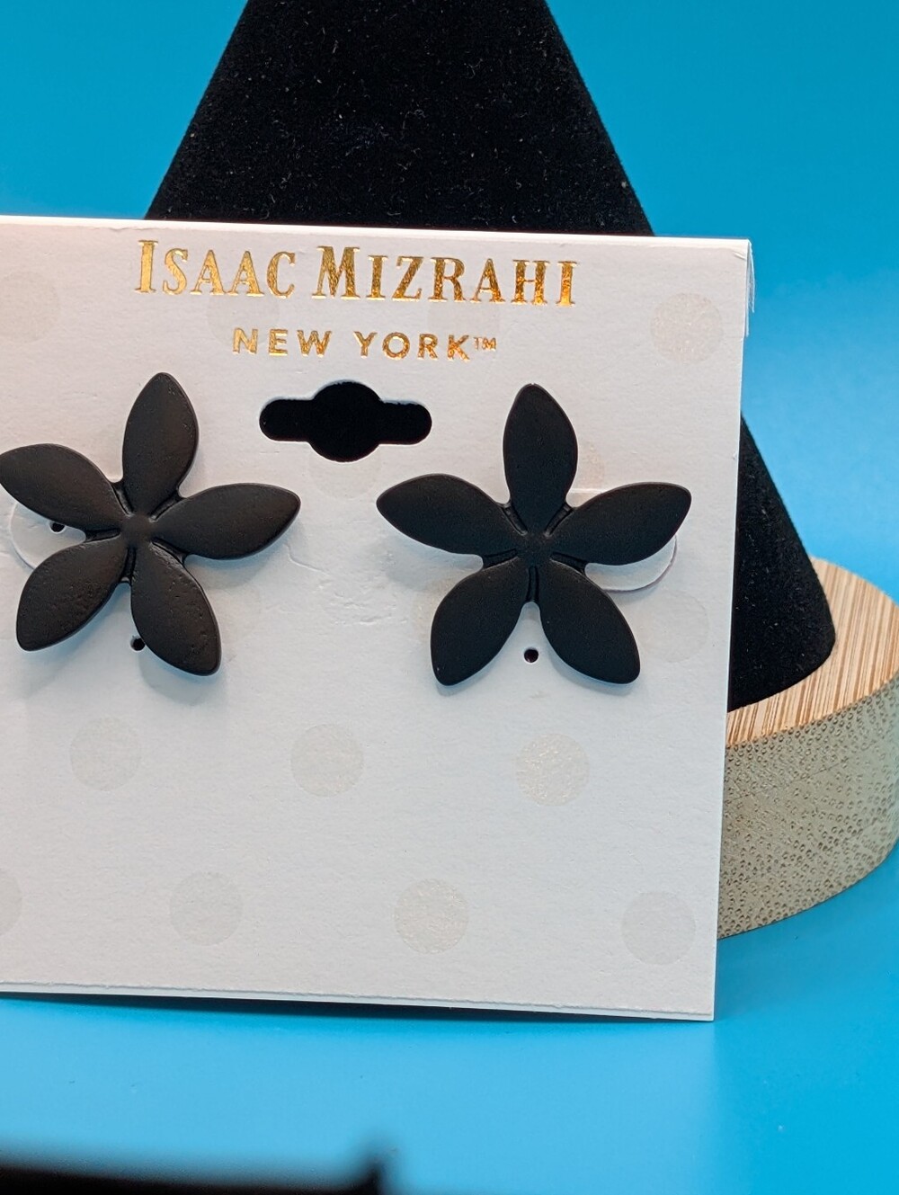 Isaac Mizrahi Black Flower Petal Stud Earrings